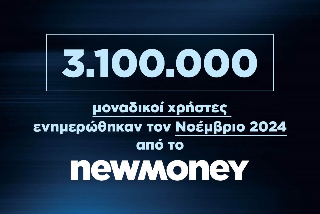 3.100.000 μοναδικοί χρήστες ενημερώθηκαν τον Νοέμβριο 2024 από το newmoney.gr